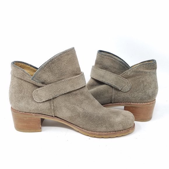 Stuart Weitzman shoes green/brown suede buckle panel ankle booties 4.5M - Picture 12 of 12